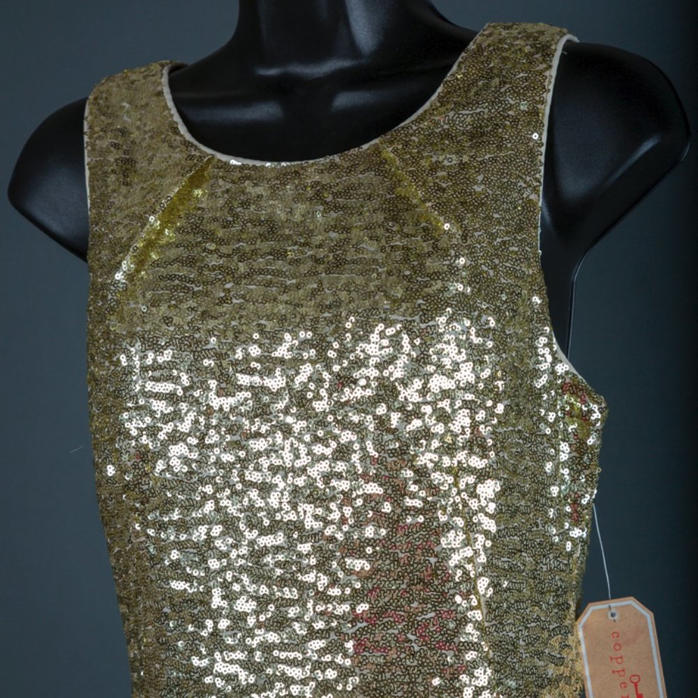 SOLD - Short Gold Sequin Evening Party Cocktail Pageant Dress NWT ~ M - Picture 3 of 17
